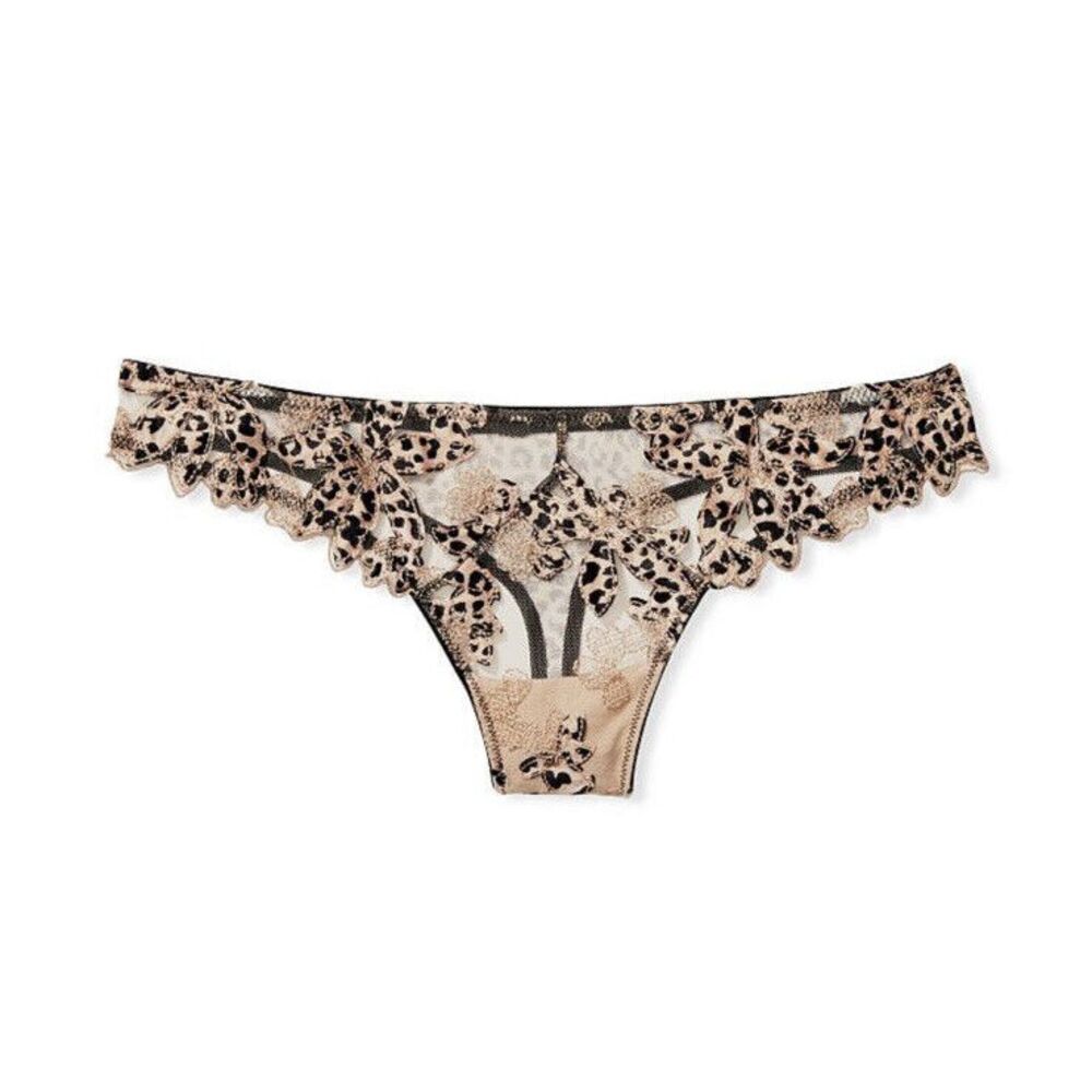 NWT Victoria's Secret Very Sexy Thong Panties Floral Embroidered Sz S Leopard‎